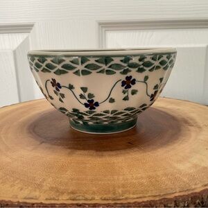 Boleslaweic Polish Pottery Bowl Woven Pansies Signed